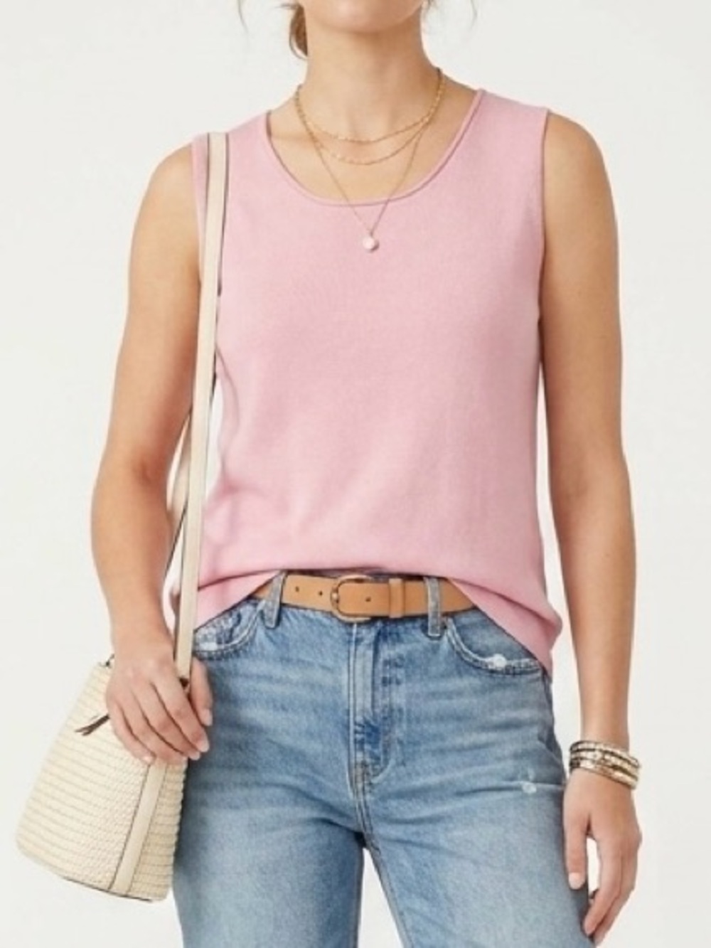 Eileen Fisher Knit Tank Top Womens M Pink Vintage Silk Cotton Ribbed Sleeveless